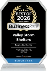 BusinessRate Best of 2026 Award Winner - Valley Storm Shelters