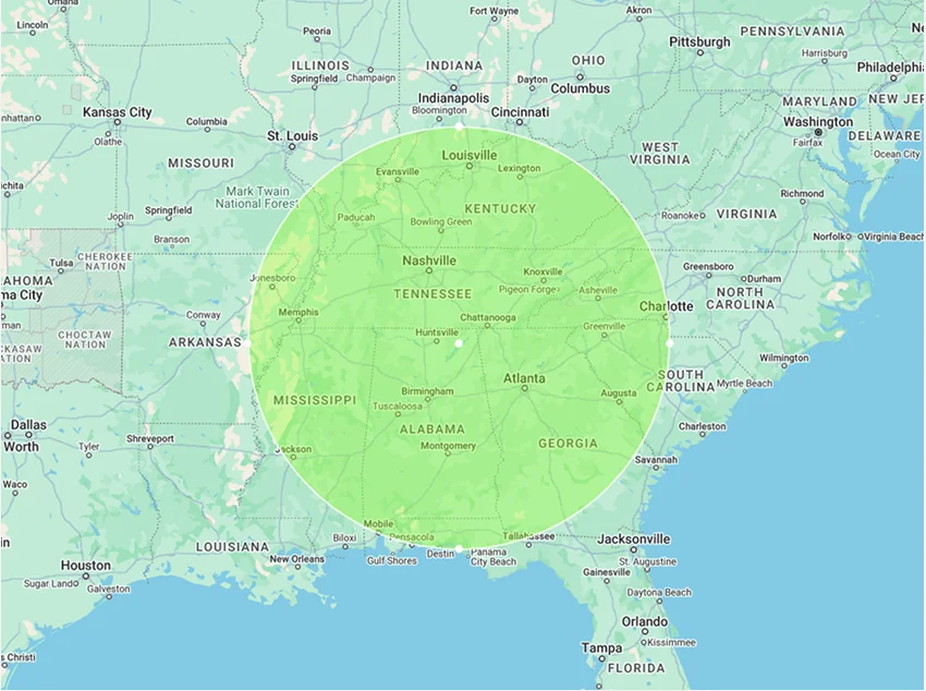 Valley Storm Shelters Coverage Area